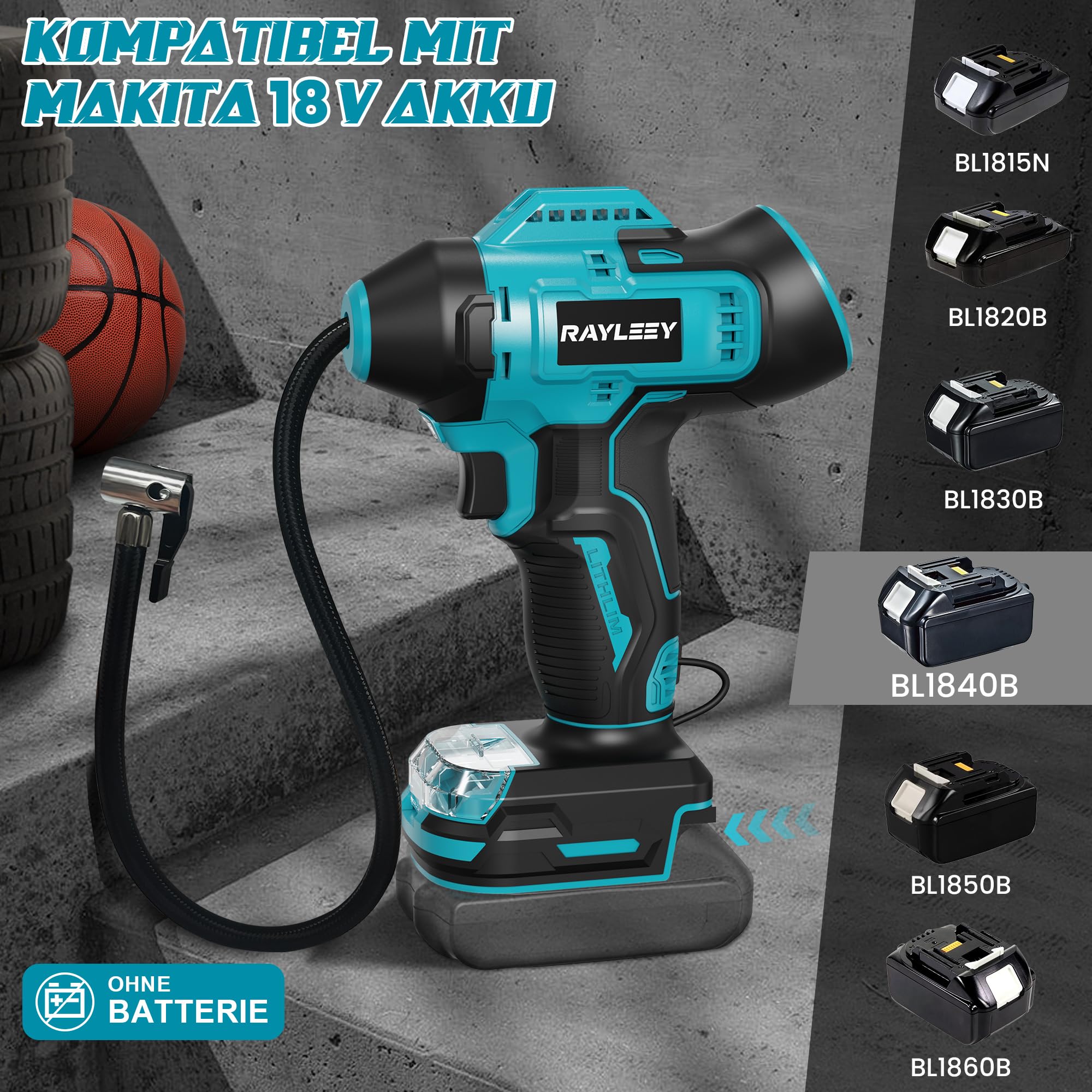 Akku Kompressor für Makita LXT-18V-Akku, 11 Bar/160PSI Luftkompressor Akku mit Automatische Abschaltung, Elektrische Luftpumpe für Auto, Motorrad, Fahrrad, Bälle (ohne Akku)
