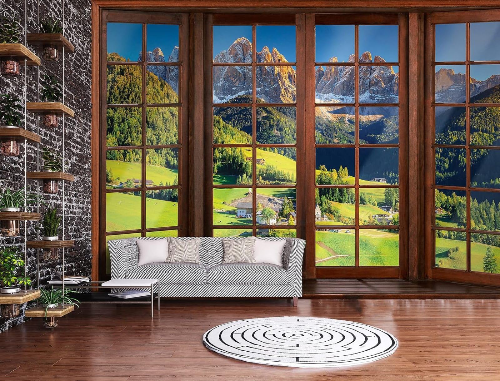 Kfjhgbdshhj 3D Mural Photo Mural-Wallpaper Window With View Mountains Alps 3D-Effect Natural Window View Living Room Bedroom,350Cmx256cm Poster - Wall Sticker - Frameless Picture