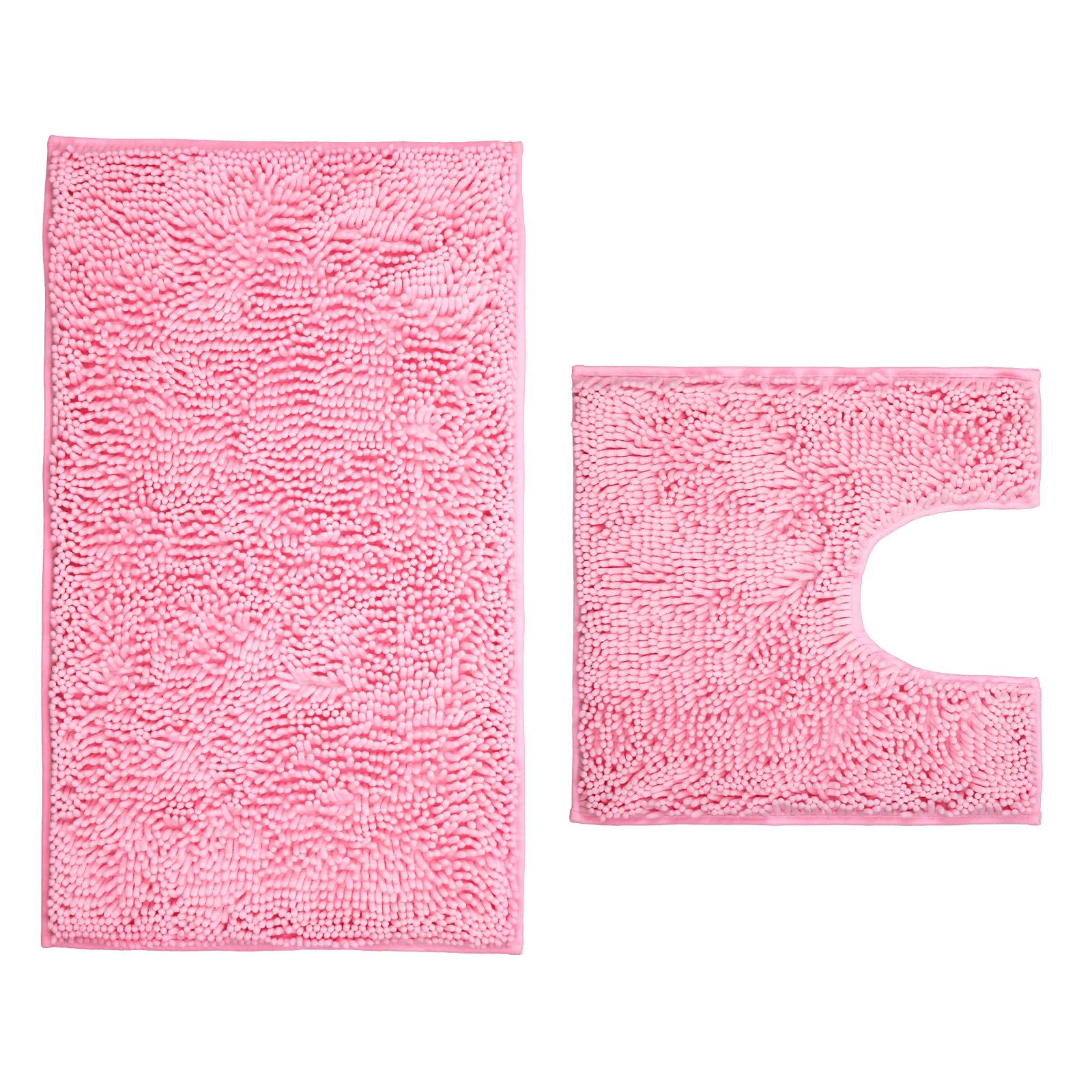 Xmecyino Pink Bathroom Rugs 2 Pieces Chenille Bath Rug Mat, Extra Thick and Soft Absorbent Bath Rugs, Machine Washable, Non-Slip Plush Bath Mats for