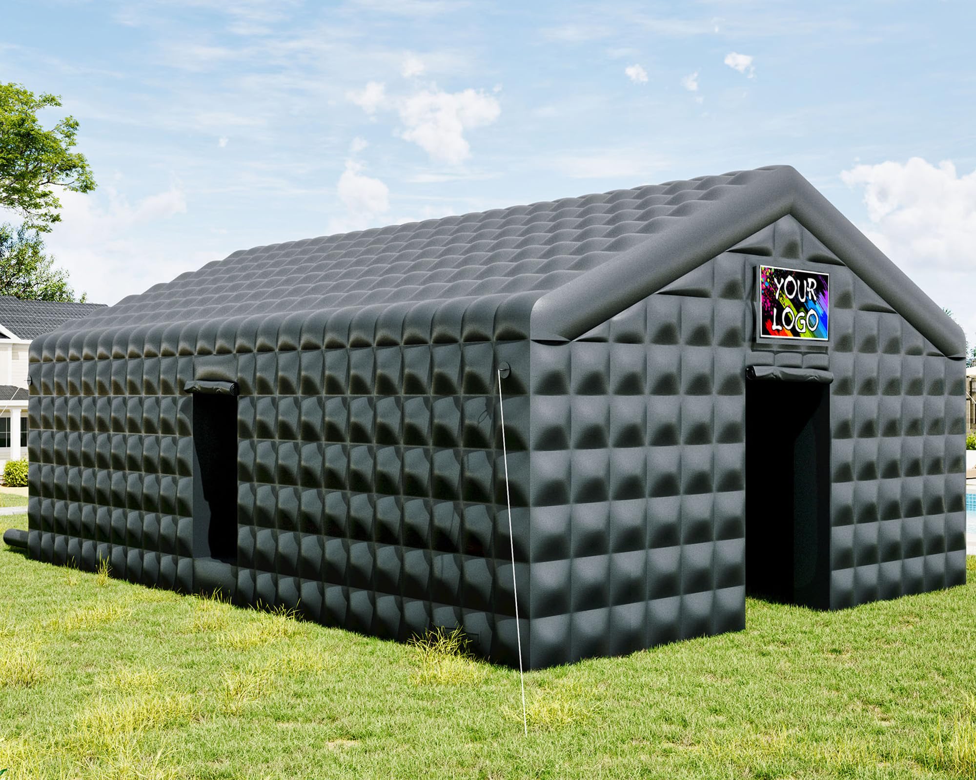 Albott 30x20x14 FT Large Inflatable Nightclub Tent for Adults, Black Portable Inflatable Night Club Gazebo with Dual Side Doors & Logo Area for Wedding, Birthday, Backyard Events