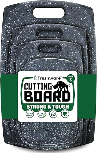 Juego de 3 tablas de cortar de plástico para cocina, ranuras para jugos con mango de fácil agarre, sin BPA, no porosas, aptas para lavavajillas,