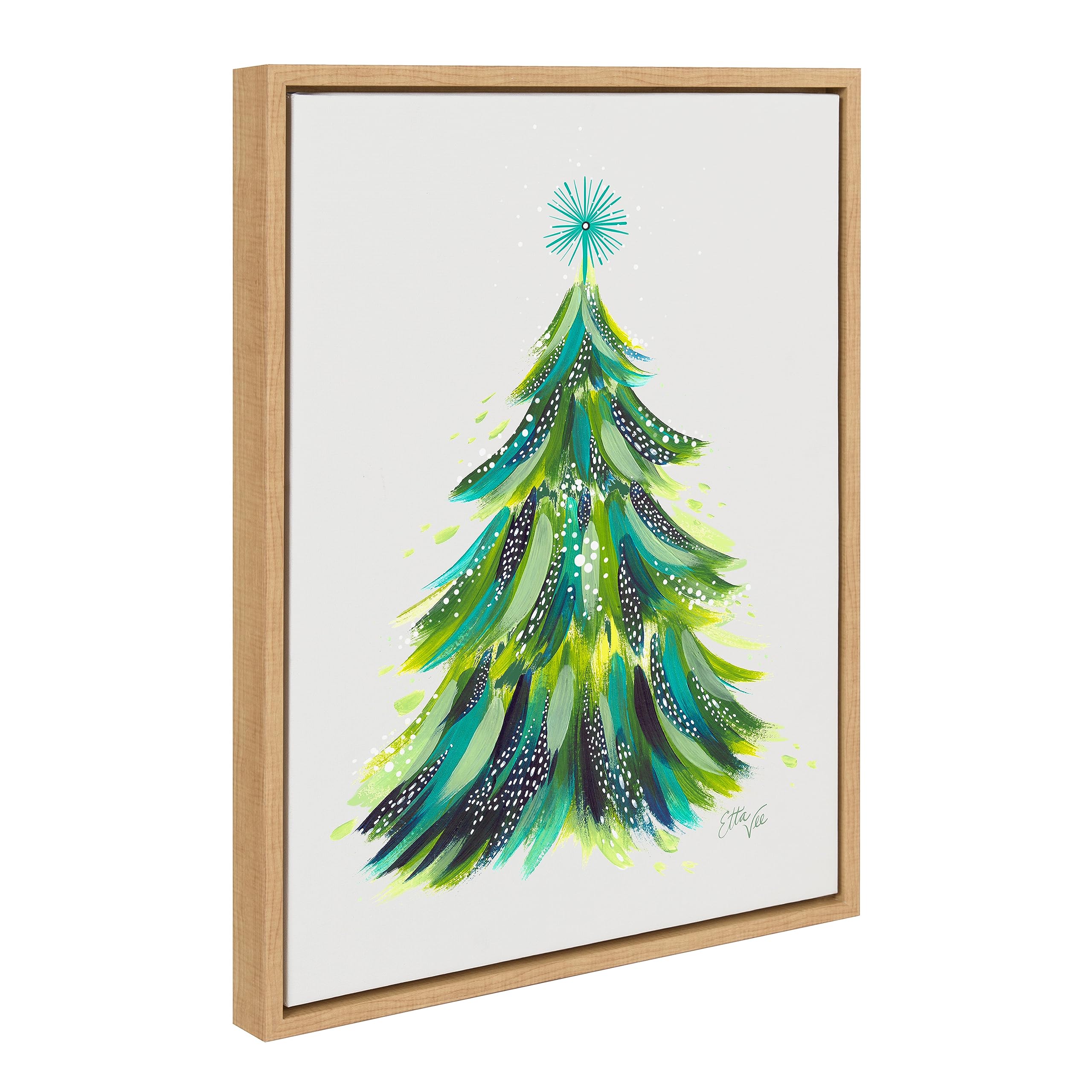 Kate and Laurel Sylvie Christmas Tree 1 Framed Canvas Wall Art by Jessi Raulet of Ettavee, 18x24 Natural, Holiday Christmas Tree Art for Wall