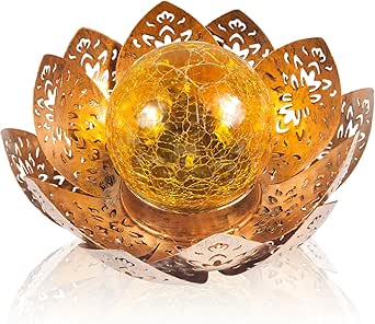 Zonnelampen voor buiten, tuin, lotus, decoratieve lotusbloem op zonne  energie, van metaal met crack glazen bol, led zonne lotus lantaarn, lotusbloem, zonnelamp, tuinverlichting op zonne energie, voor