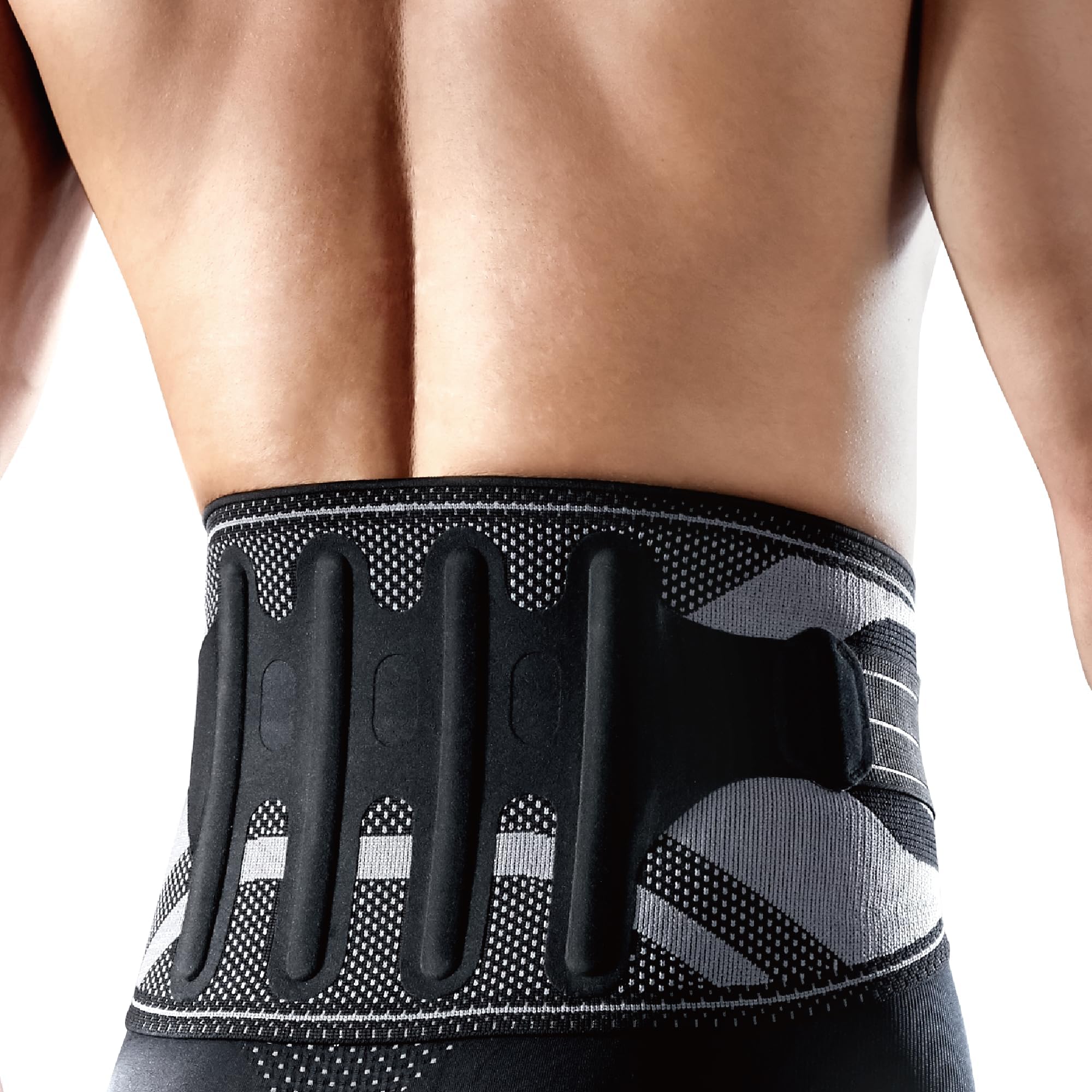 Lumbar Back Brace for Lower Back Support - 4 Semi-Rigid Stays with Bilateral Straps, Breathable Knit - For Weightlifting, Heavy Lifting - Men & Women (Medium)