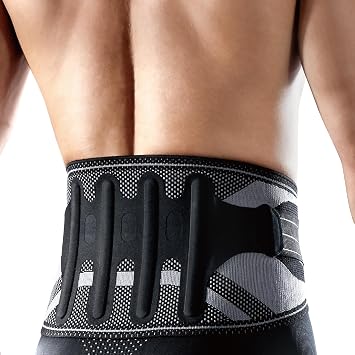 LP SUPPORT Lumbar Back Brace for Lower Back Support - 4 Semi-Rigid Stays with Bilateral Straps, Breathable Knit - For Weightlifting, Heavy Lifting - Men & Women Medium