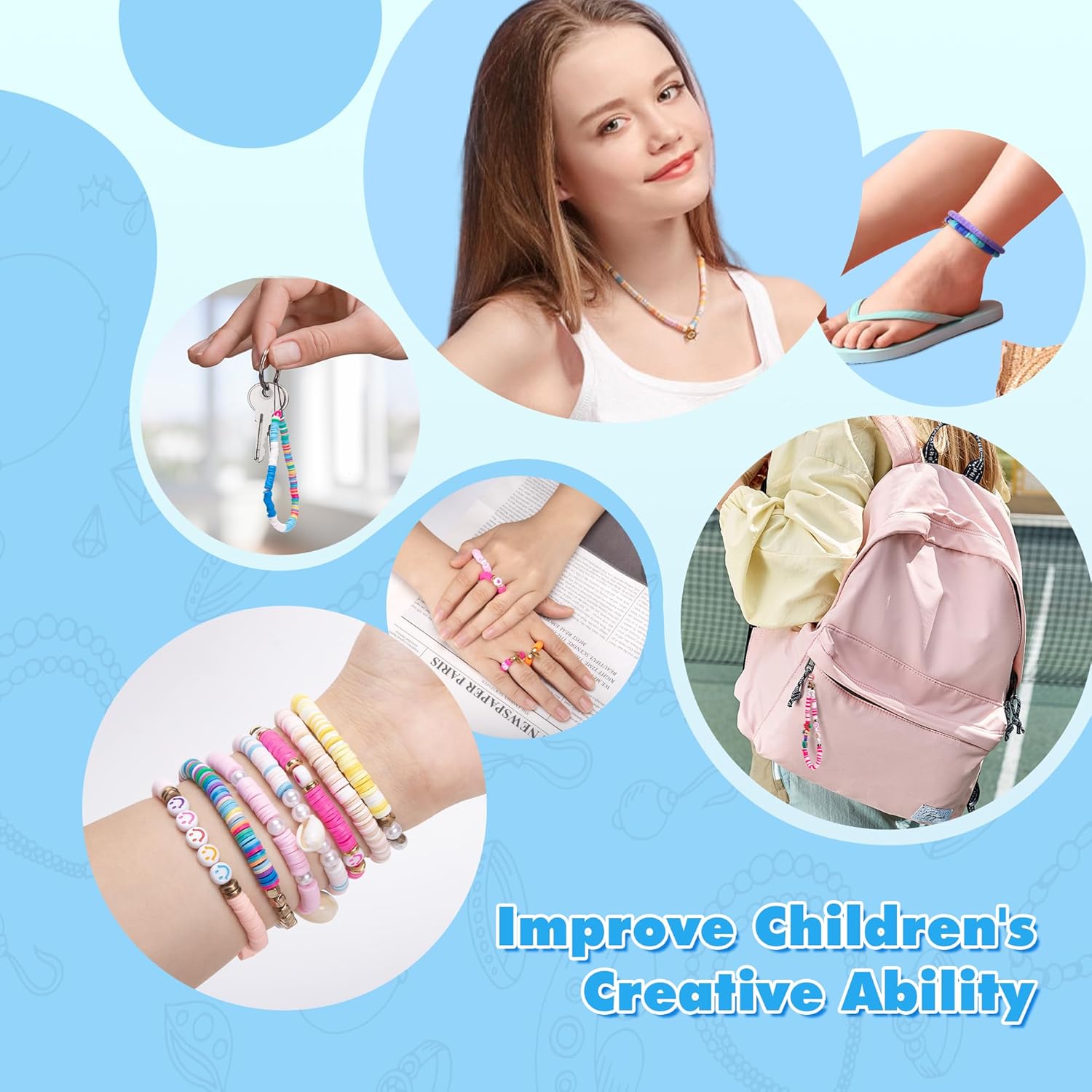 ETUDAW Clay Bead Spinner for Jewelry Making, Rechargeable Cordless Electric Bead Spinner, 4500PCS Clay Bead Bracelet Making Kit with Dual Needles and Adjustable Speed for Holidays, Birthdays (Blue)