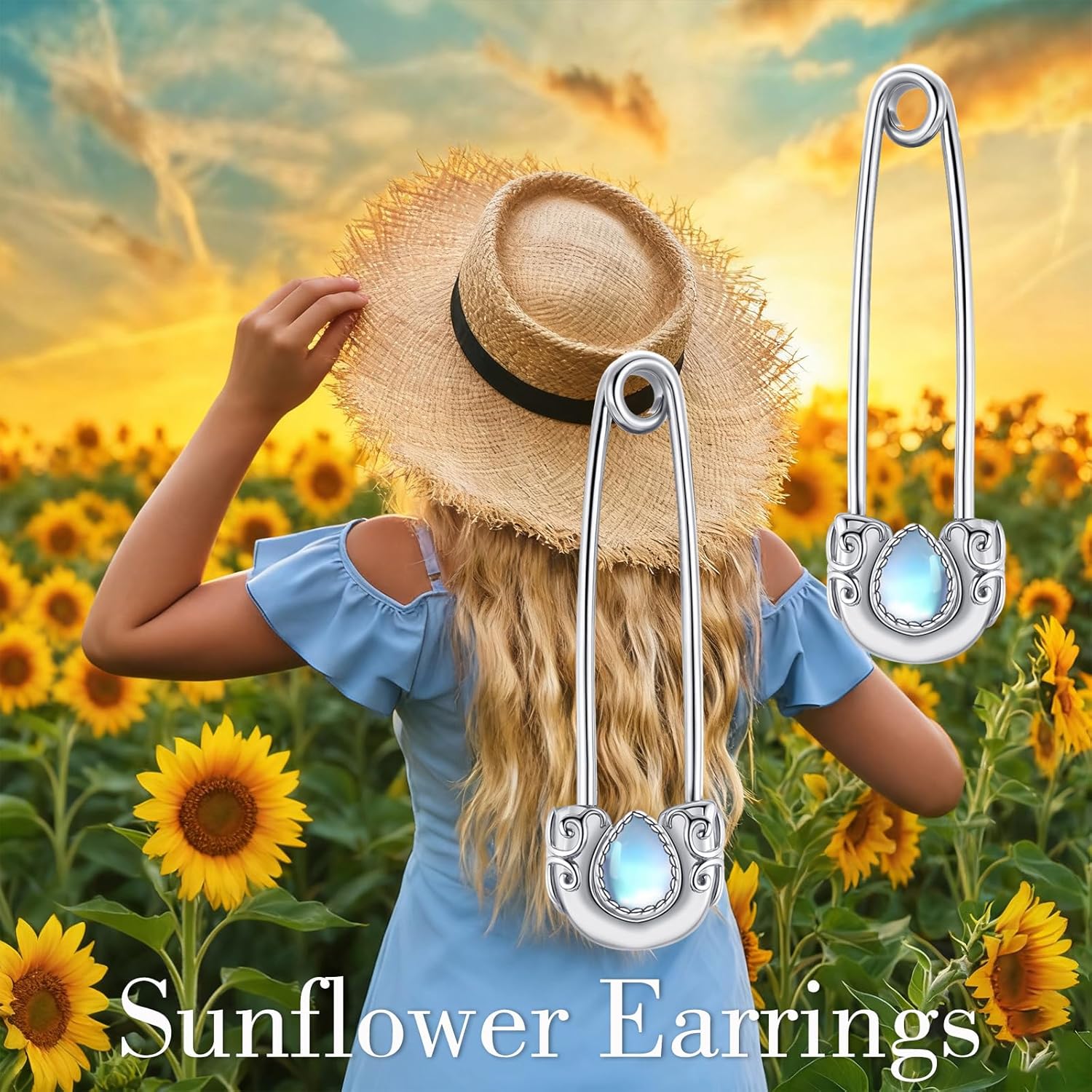 Safety Pin Earrings Sterling Silver Sunflower Hoop Earrings Filigree Safety Pin Jewelry Gifts for Women - Image 6