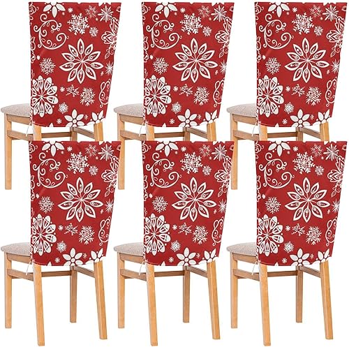 Christmas Red Floral Snowflake Decorative Chair Back Covers for Dining Room Washable Office Chair Covers cobertores para sillas de comedor Set of 6