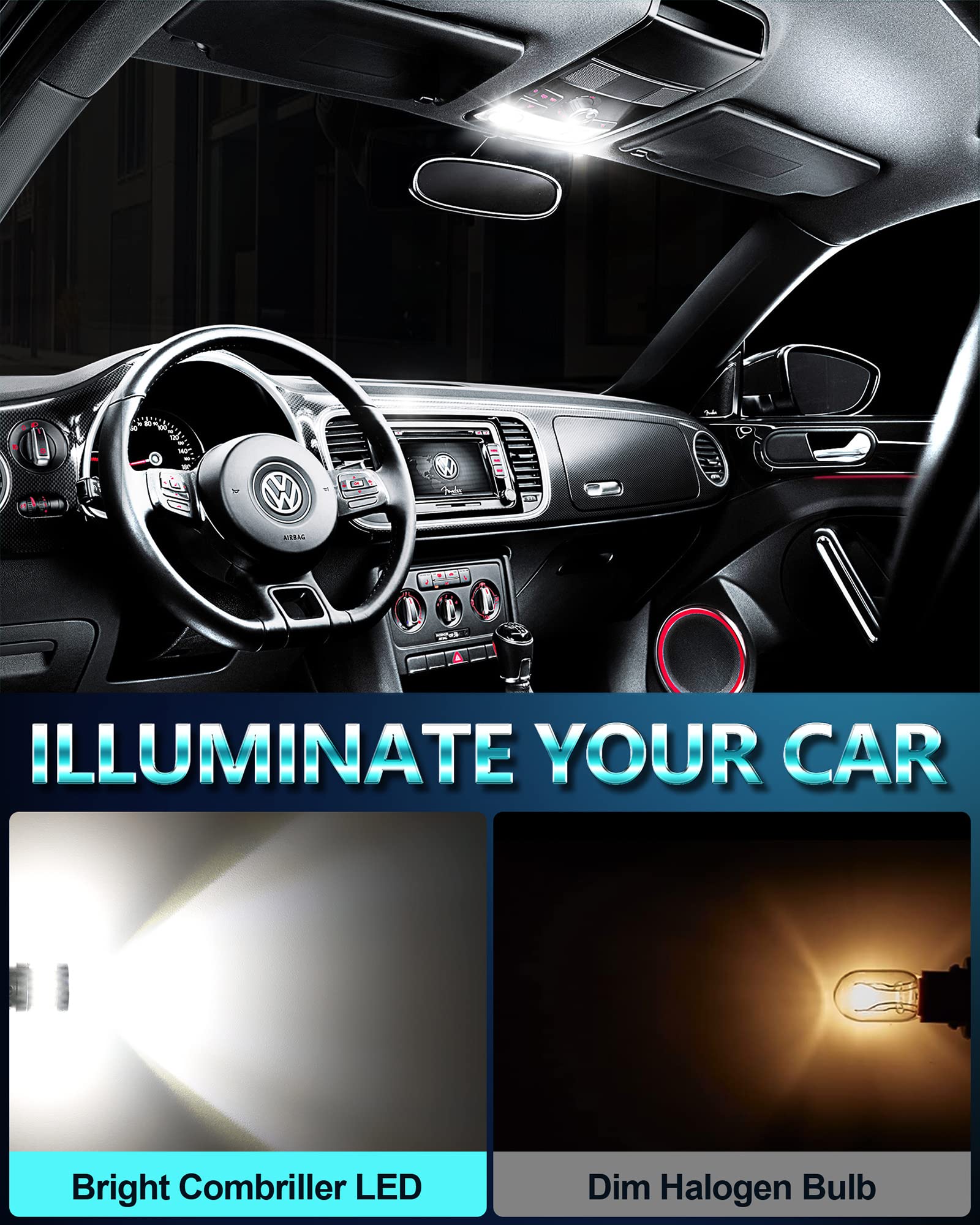 Combriller 194 LED Bulb White 168 LED Bulb Super Bright T10 175 2825 W5W Bulb for Car Dome Map Door Courtesy License Plate Lights CANBUS Error Free, Pack of 2