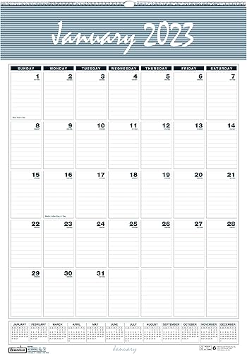 Vista 3 de House of Doolittle Bar Harbor - Calendario mensual de pared con alambre reciclado, 22 x 31.25, hojas blancas/azul/gris, 12 meses (enero-diciembre)