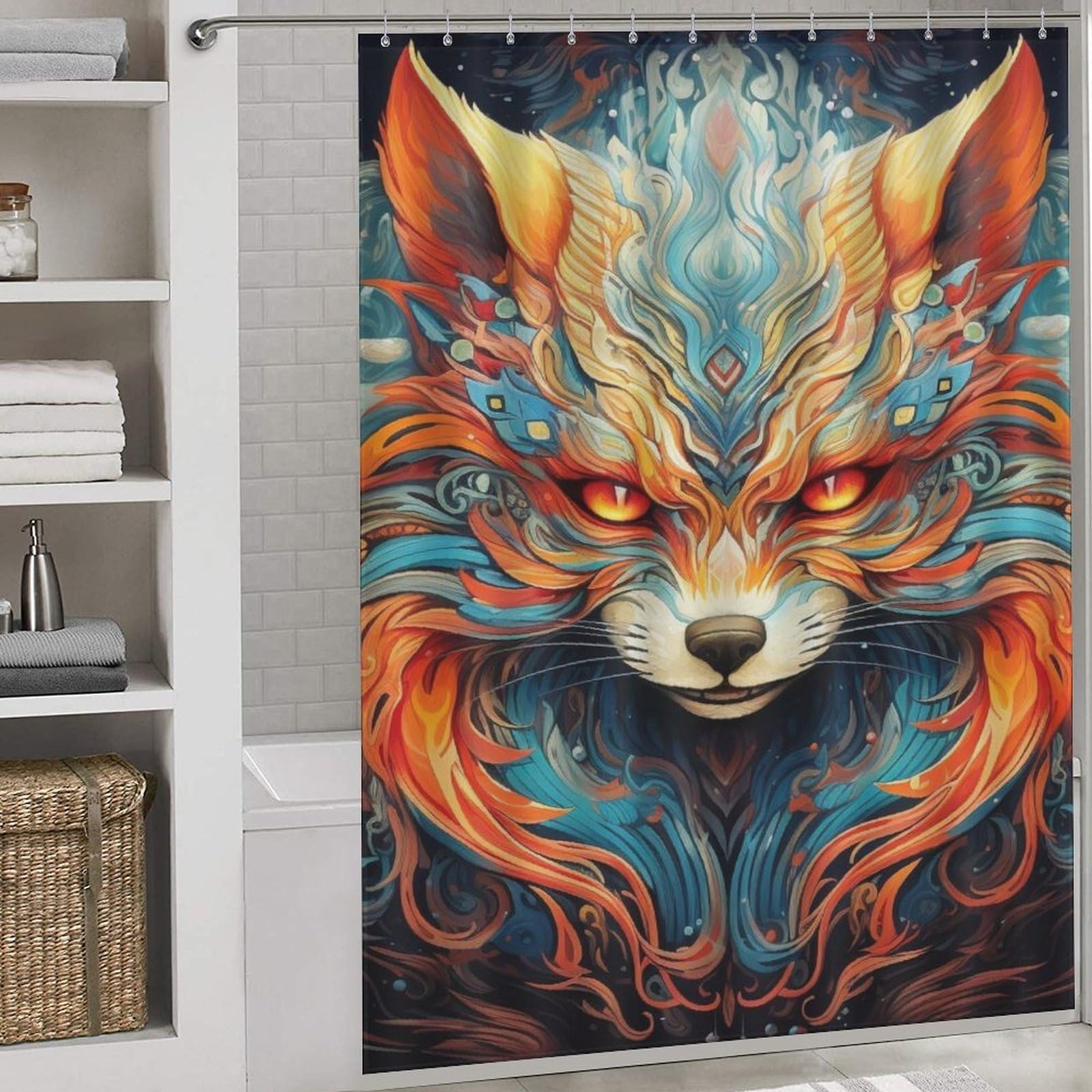 Rideau de douche renard imperméable 168x183 cm avec crochets pour salle de bain
