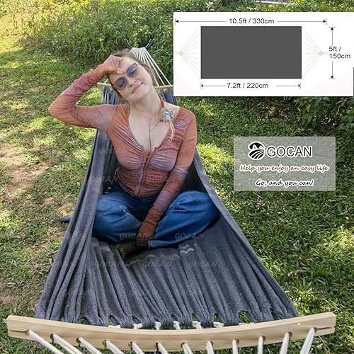 Miniatura 2 de GOCAN - Hamaca doble para 2 personas, extragrande, 86.6 x 59 pulgadas, longitud de 129.9 pulgadas, capacidad de carga 500 lb, lona de algodón, para