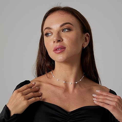 Miniatura 4 de Delicado collar con colgante de perlas para mujer, chapado en oro de 14 quilates, elegante collar de perlas de agua dulce, collar de perlas con clip