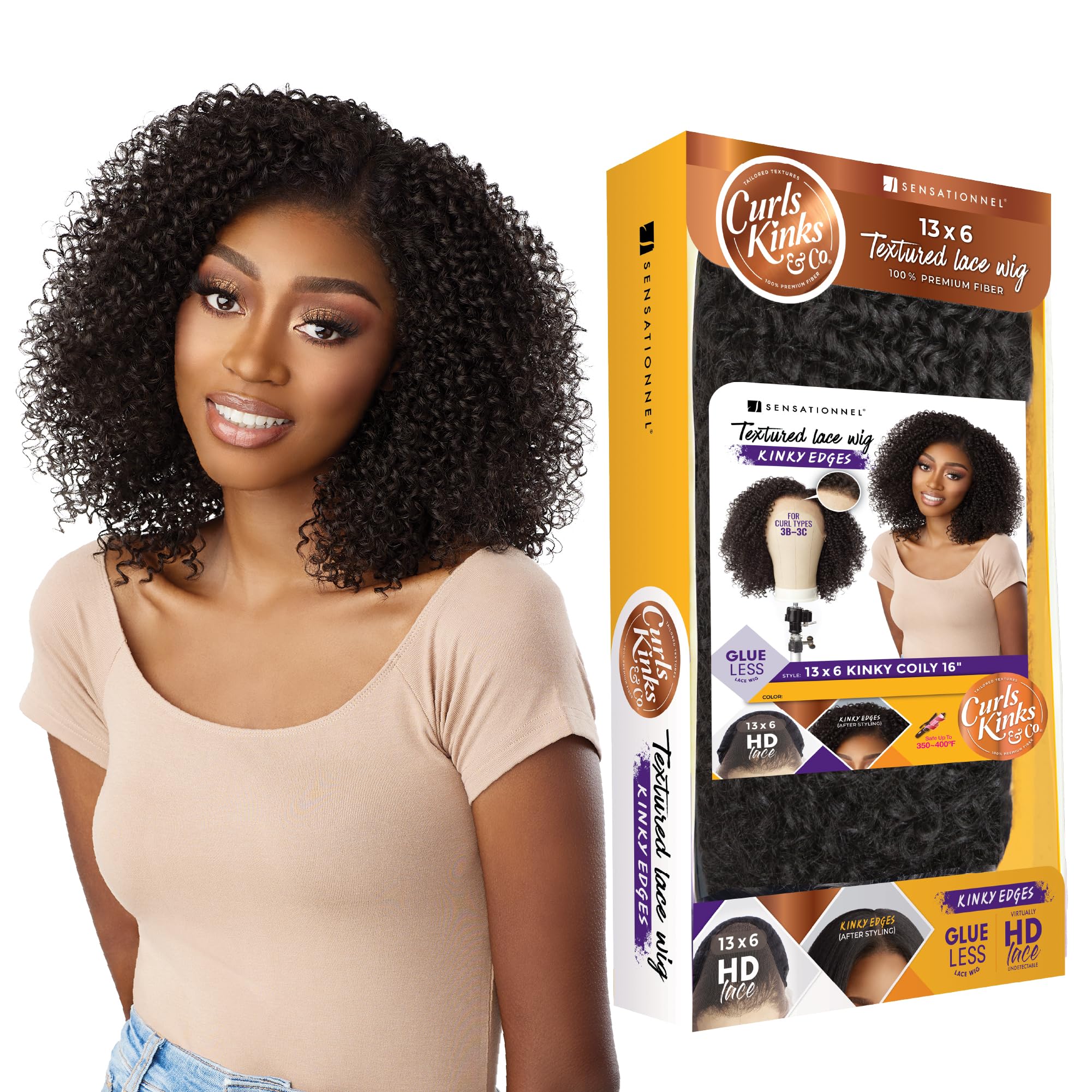 Sensationnel Curls kinksandco kinkyedges wig - kinky coily 16 inch 13x6 lace frontal natural kinkytexture edged hairline for natural 3c to 4c hair textures (M44)
