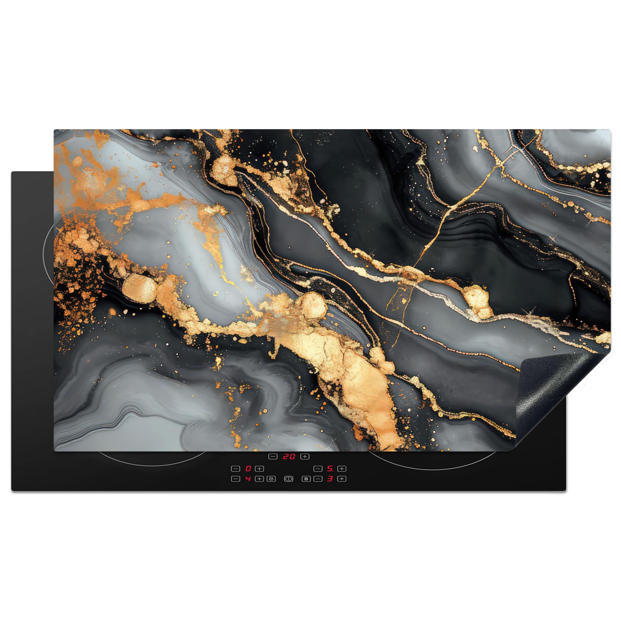 KitchenYeah© Induction Hob Protector Mat 20.5"x35.4" / 90x52 cm Stove Cap Top Cover Kitchen Cooker Covers for Electric Hobs Vinyl Marble - Gold - Grey - Black - Texture — image 1