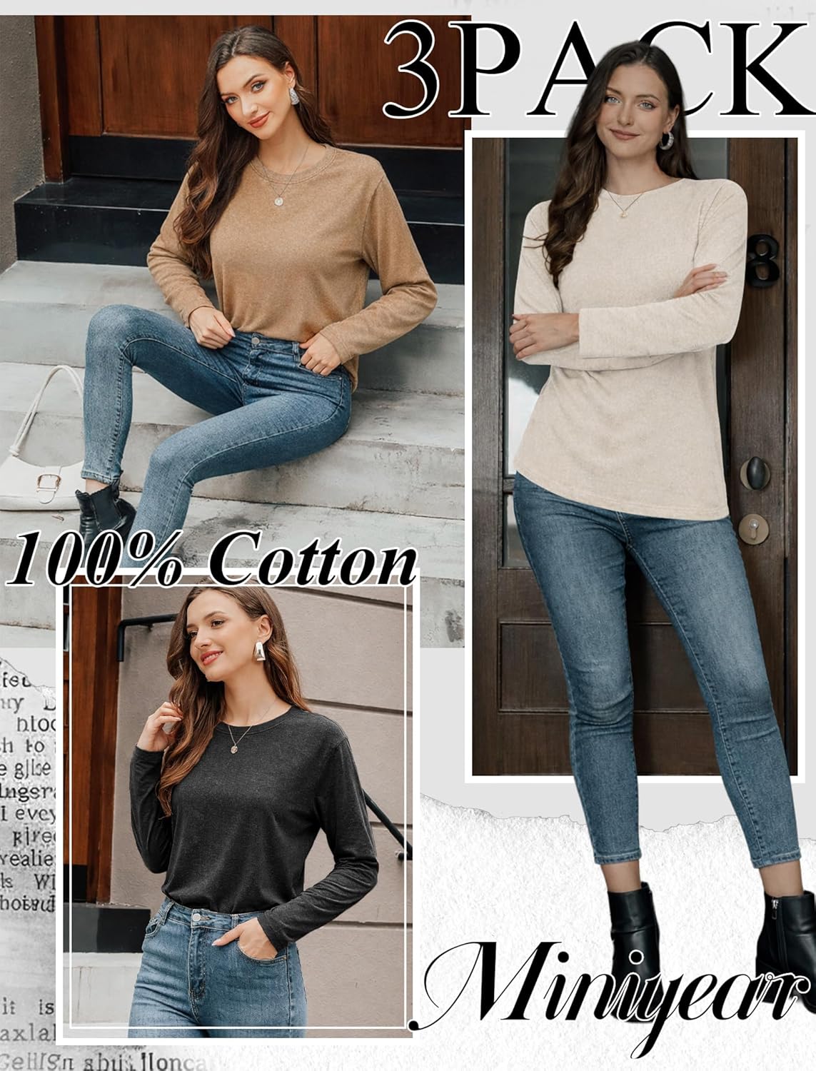 Womens Oversized Long Sleeve T Shirts Crewneck Acid Washed Trendy Outfits Lightweight Soft Basic Workout Y2K Tops - Image 2