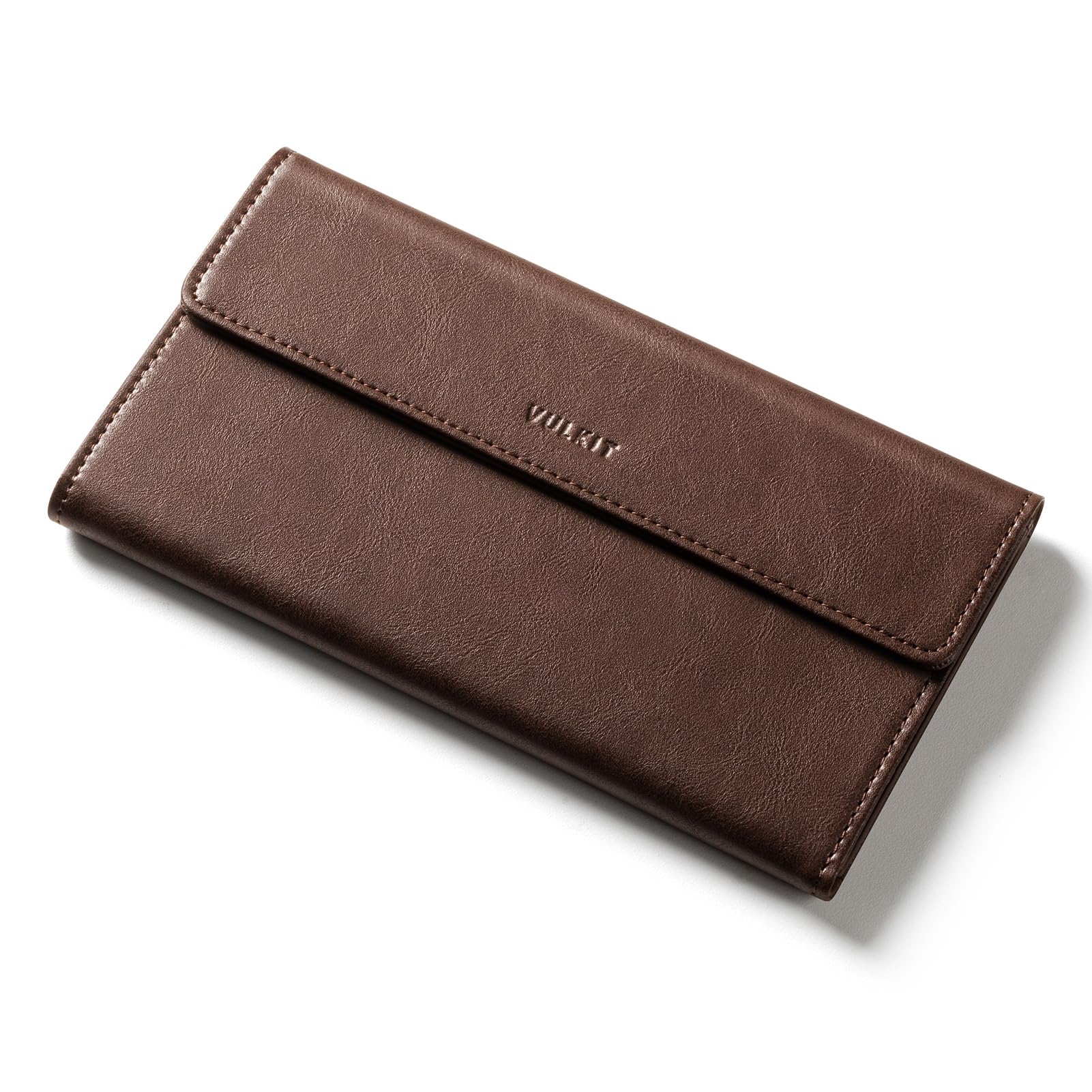VULKIT Cash Envelope Wallet for Women, Money Wallet Organizer for Cash, 3 Bill & Receipt Compartments, 3 Card & Coin Holders, Dark Brown