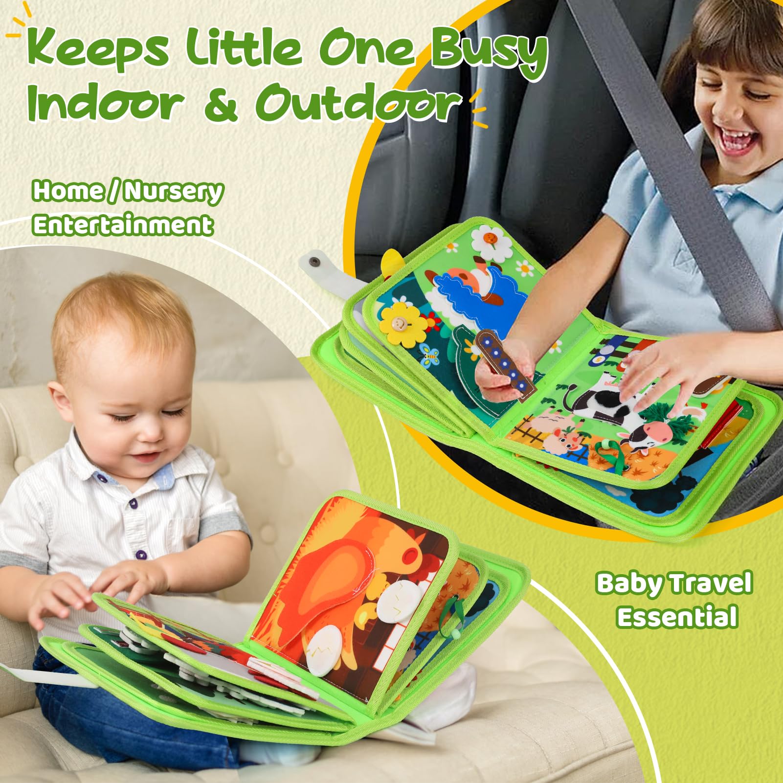 XIAPIA Montessori Libro Interattivo per Bambini 1 2 3 Anni, Libri Sensoriale attività, Busy Book Educativo Giochi da Viaggio, Bambini Regalo di Compleanno