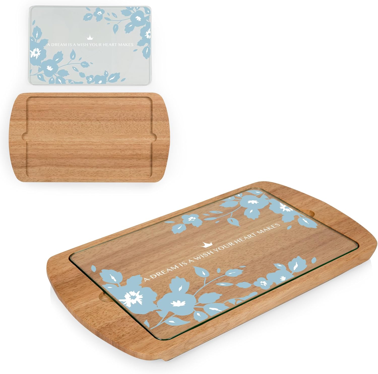 Picnic TIME Disney Princess Cinderella Billboard Glass Top Cheese Board, Serving Platter, Cheese Boards Charcuterie Boards, (Parawood)