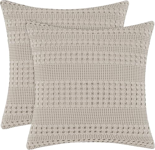 Miniatura 16 de PHF - Fundas de almohada 100% algodón con tejido gofre europeo, 26 x 26 pulgadas, 2 unidades para decoración elegante del hogar, sin relleno