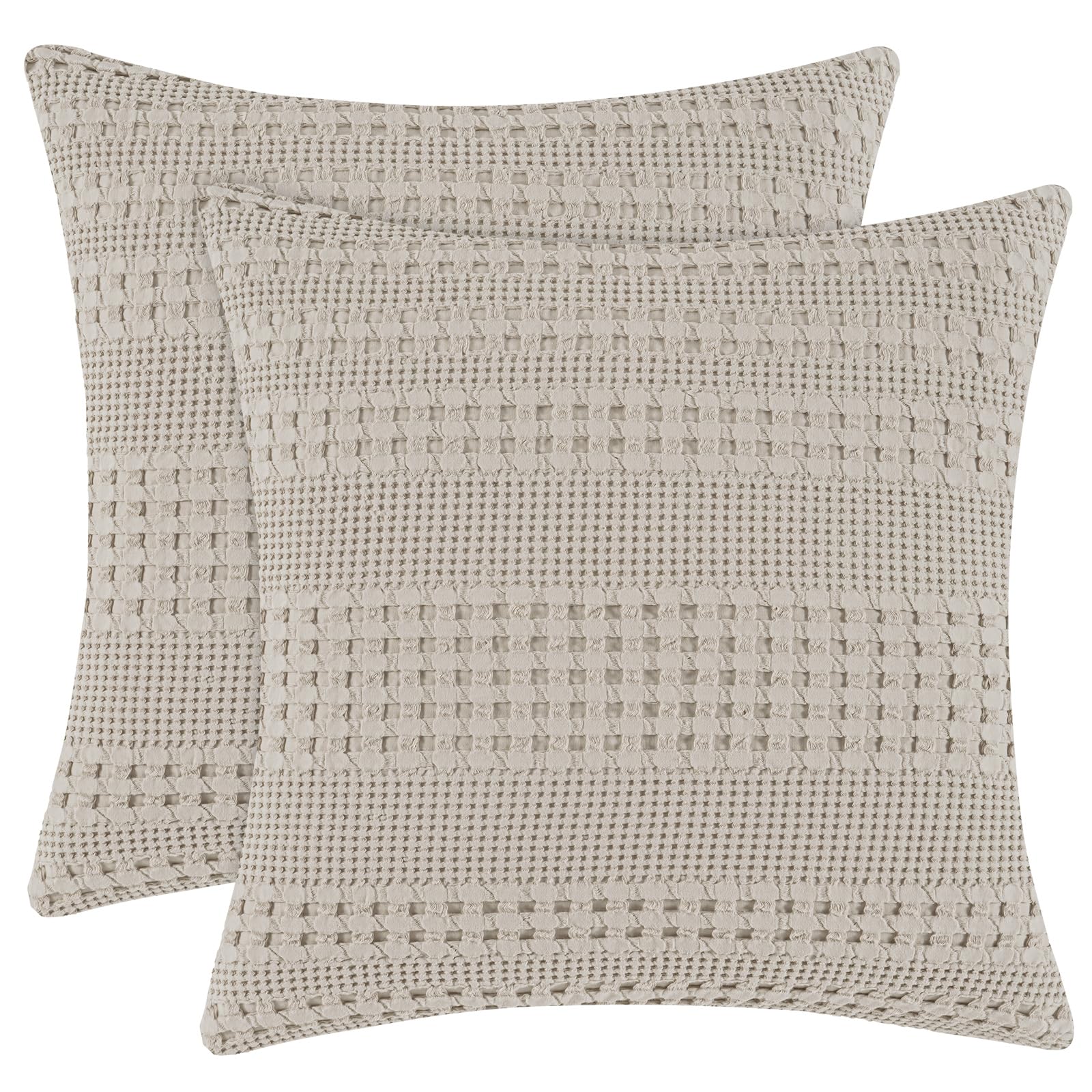 PHF 100% Cotton Waffle Weave Euro Sham Covers, 2 Pack 26" x 26" Bed Pillow Covers for Elegant Home Decor, No Filling, Luxury Aesthetic Soft Euro Pillow Cases for Bed, Pearl Gray — image 1