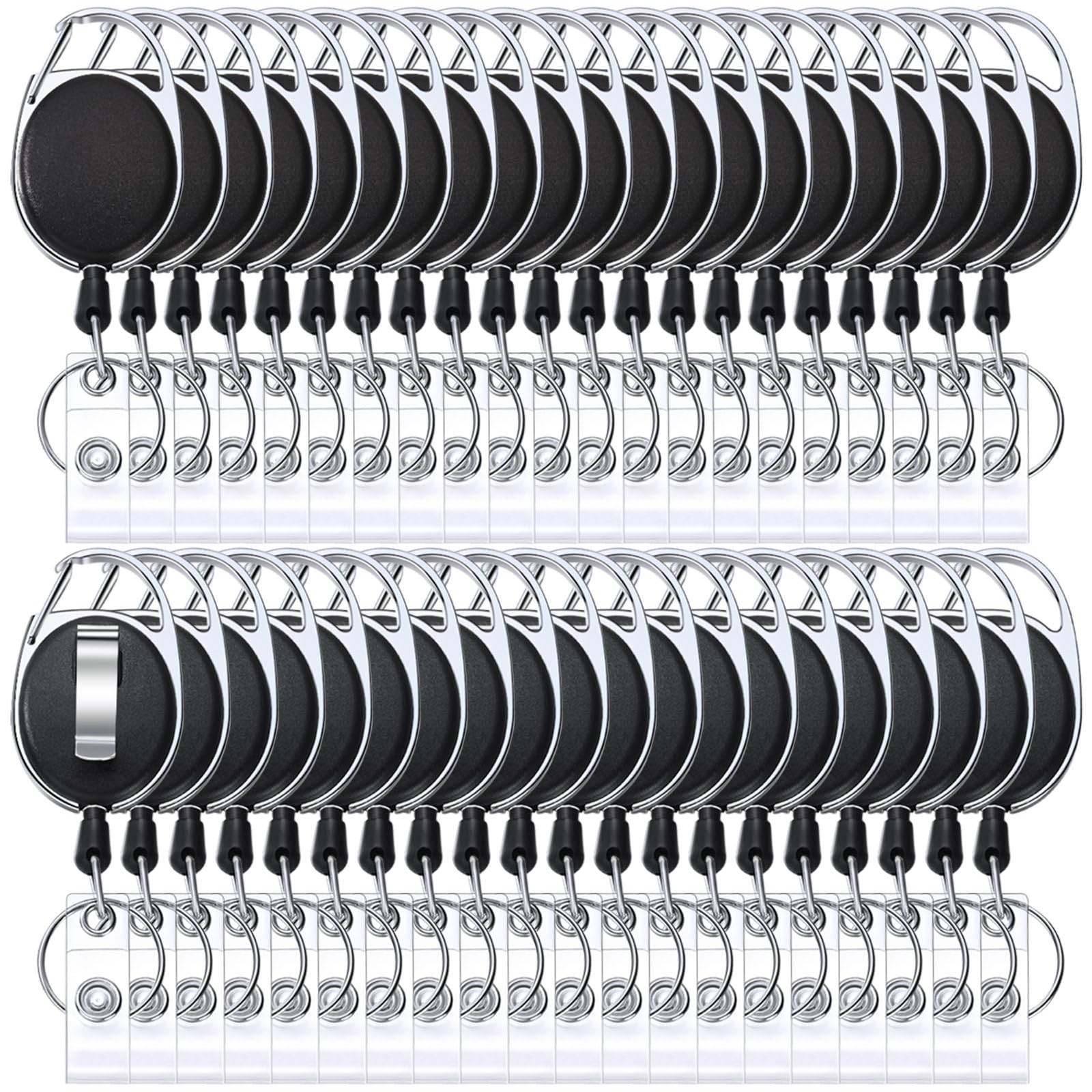 Honoson Lot de 40 bobines rétractables robustes pour porte-badges, porte-noms, porte-clés, carte, porte-badge, porte-clés, porte-badge, porte-badge, bobine à clip rétractable pour employés de bureau,