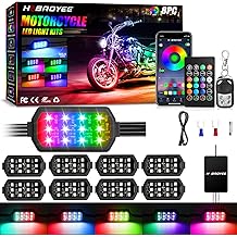 8Pcs Motorcycle LED Light Kit, 12 LEDs SMD Chips Magic-RGB Multicolor Lights, Underglow Kit with APP/RF Remote Control, Fit Most Motorcycles, ATV, UTV