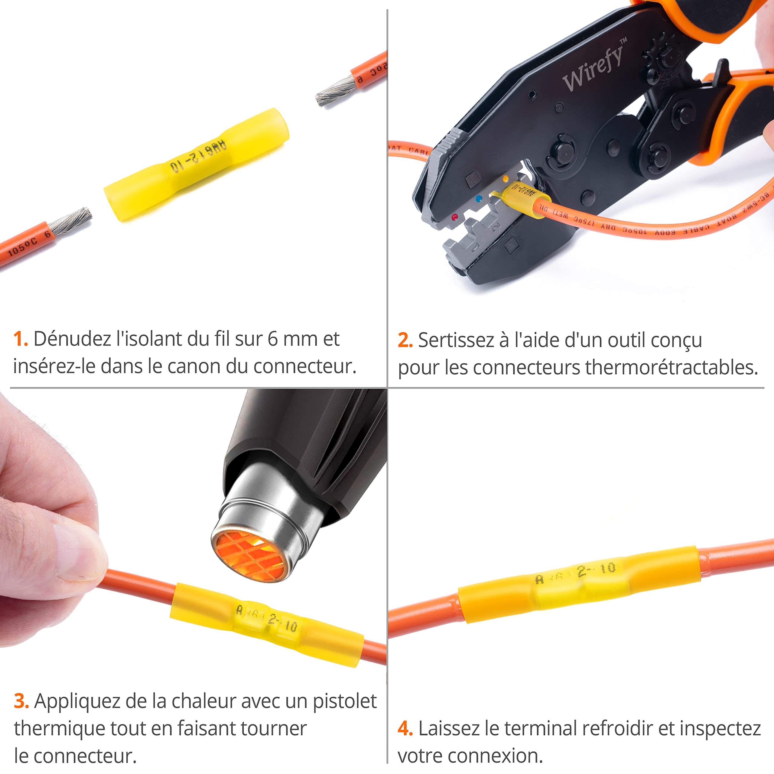 Wirefy 50 Pièces Cosses a Sertir Thermorétractables Bout à Bout - Cosses Électriques Isolés pour Cable sans Soudure - 4-6 mm²