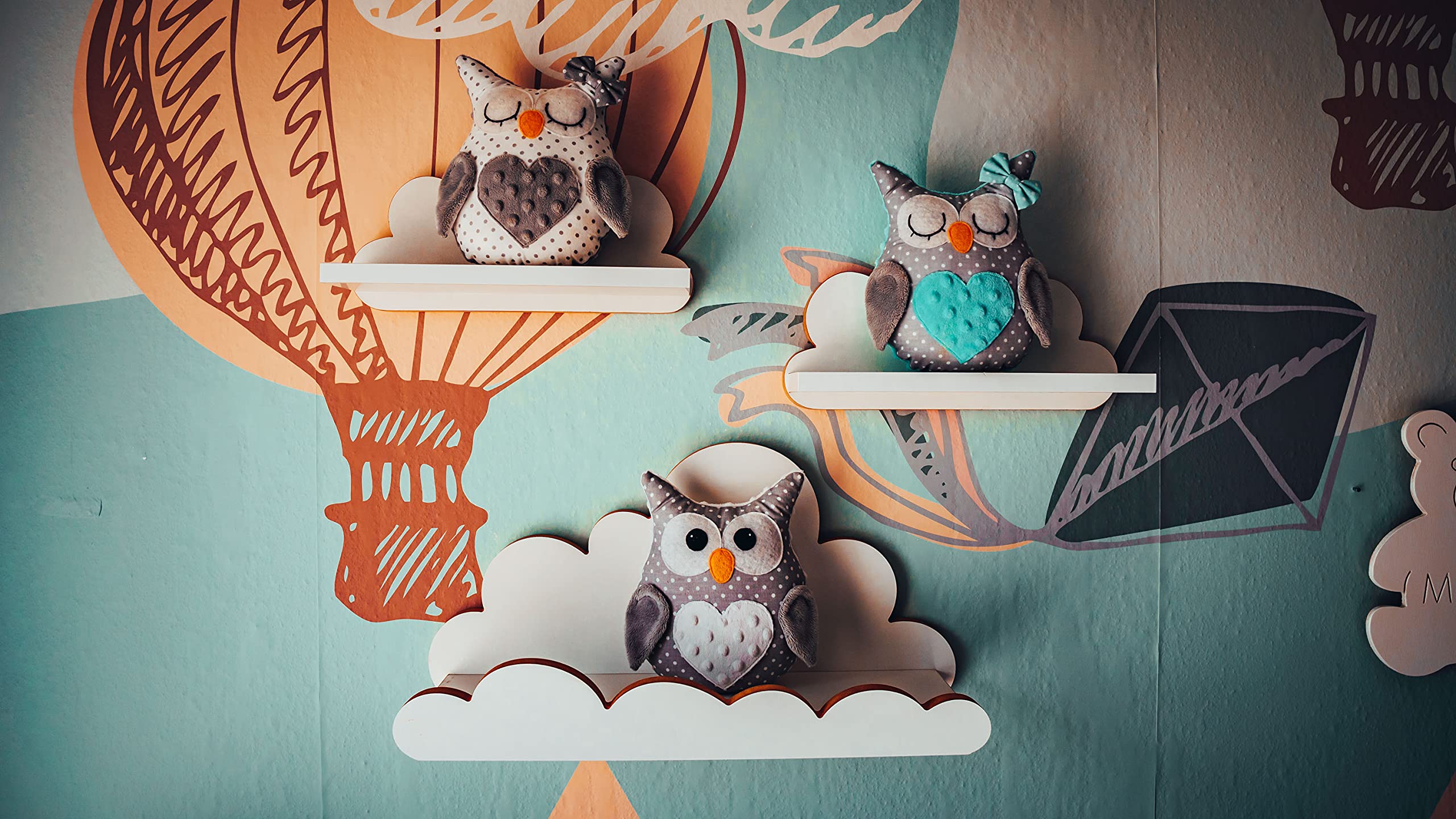 Scaffale a nuvola per cameretta bambini 3 pezzi mensola parete bianco legno stile scandinavo decorazione con kit