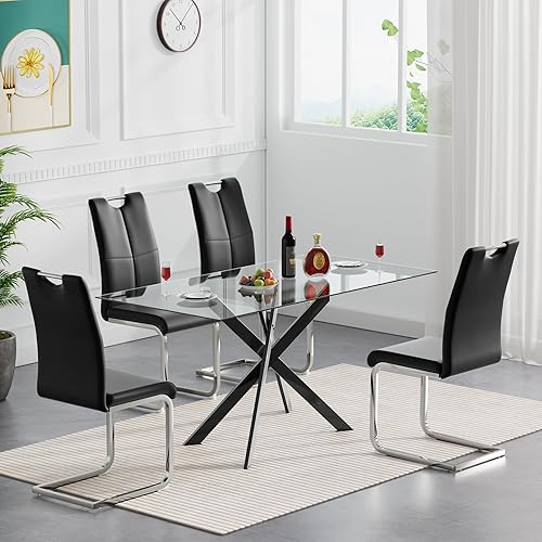 Miniatura 20 de Henf Juego de mesa de comedor de 5 piezas para 4, mesa de cocina y sillas de cristal modernas para 4, juego de mesa de comedor con mesa de comedor