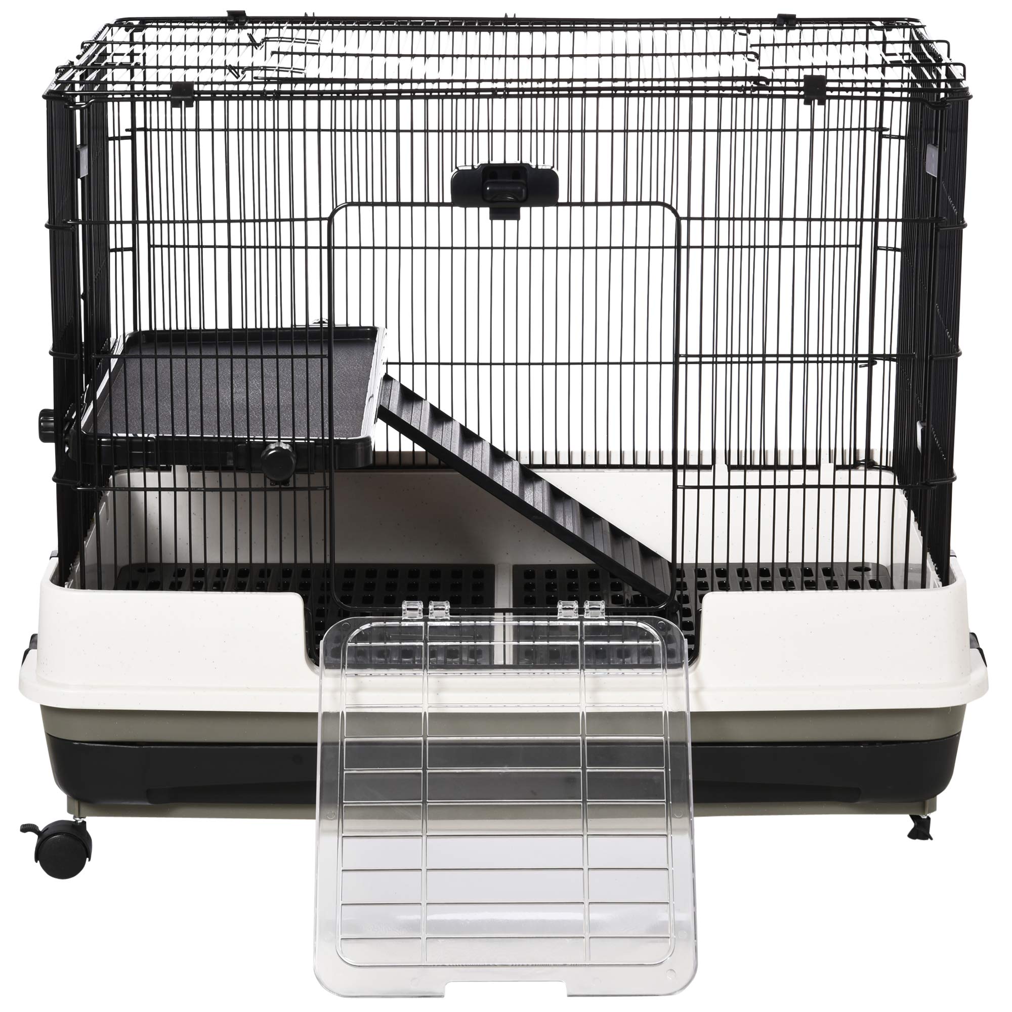Buy PawHut 2 Tier Rolling Small Animal Rabbit Cage Chinchillas Hutch Pet Play House with