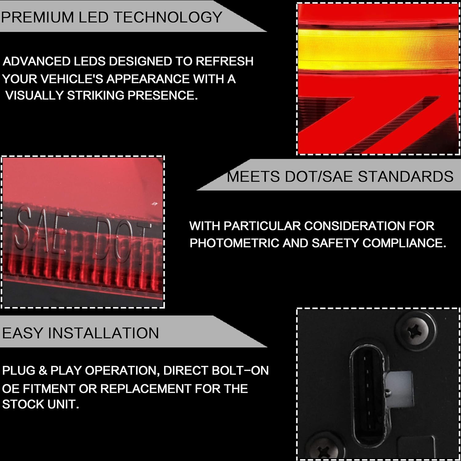 VLAND Tail lights Assembly Fit for BMW Mini Cooper F55 F56 F57 2014-2022, Union Jack Rear Lamp with DRL, Back light w/Sequential Turn Signal, Plug-and-play, Chromed Housing Red Lens