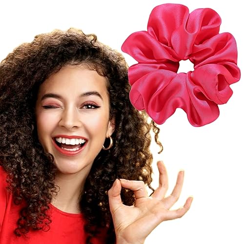 Hot Pink - Coletero de seda rosa intenso para mujeres y niñas, prevención del encrespamiento, banda elástica para coleta de caballo, lazos de satén