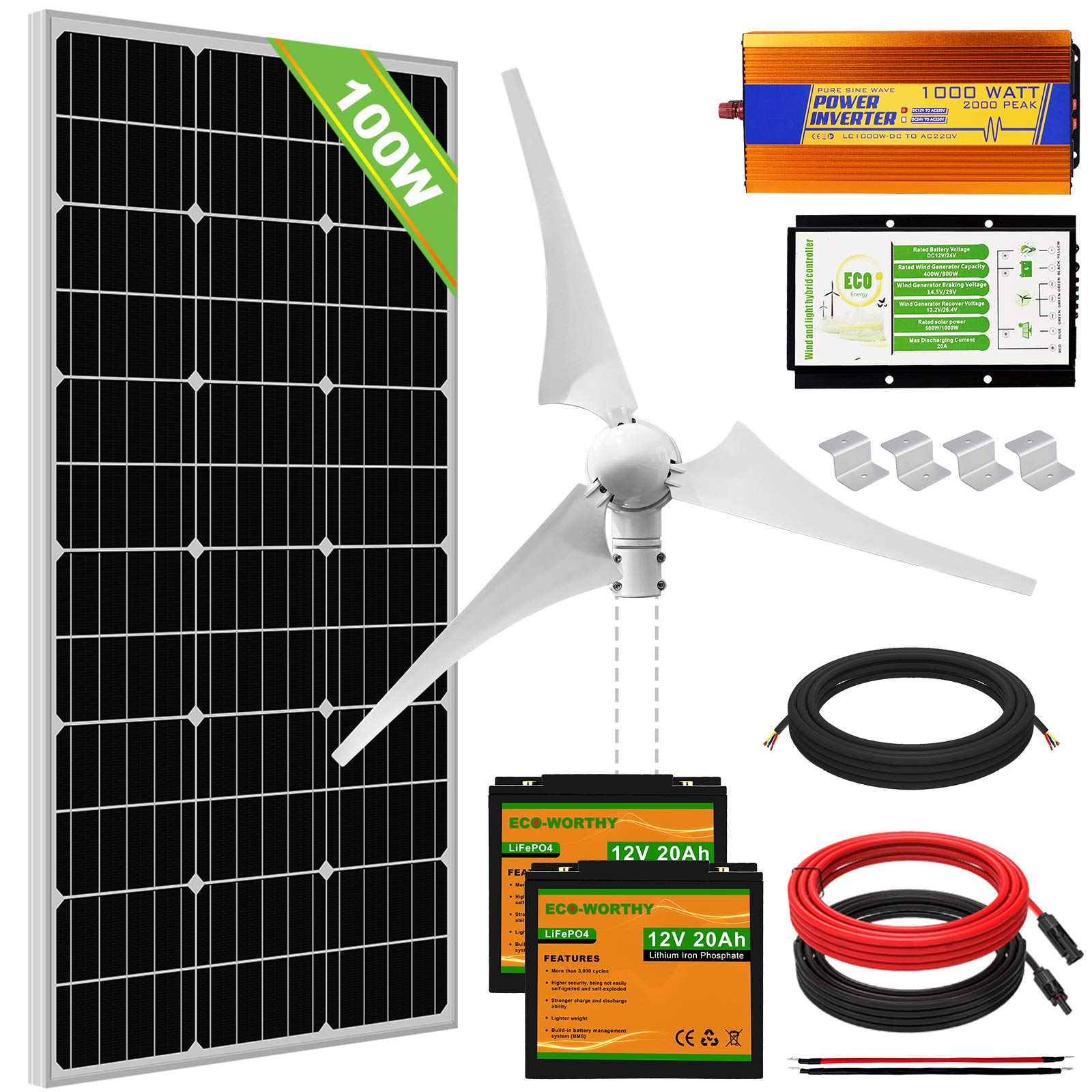 Buy ECOWORTHY 500W 12V Solar Wind Complete Power Kit 400W Wind