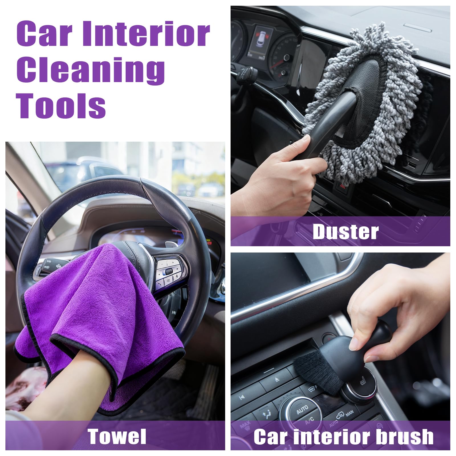 Herramienta de Limpieza de Parabrisas, Kit de Detalles Interiores de Coche, Cepillo de Detalles, Toallas, Plumero, Kit de Limpieza Interior de Coche para caravanas, Camiones, remolques