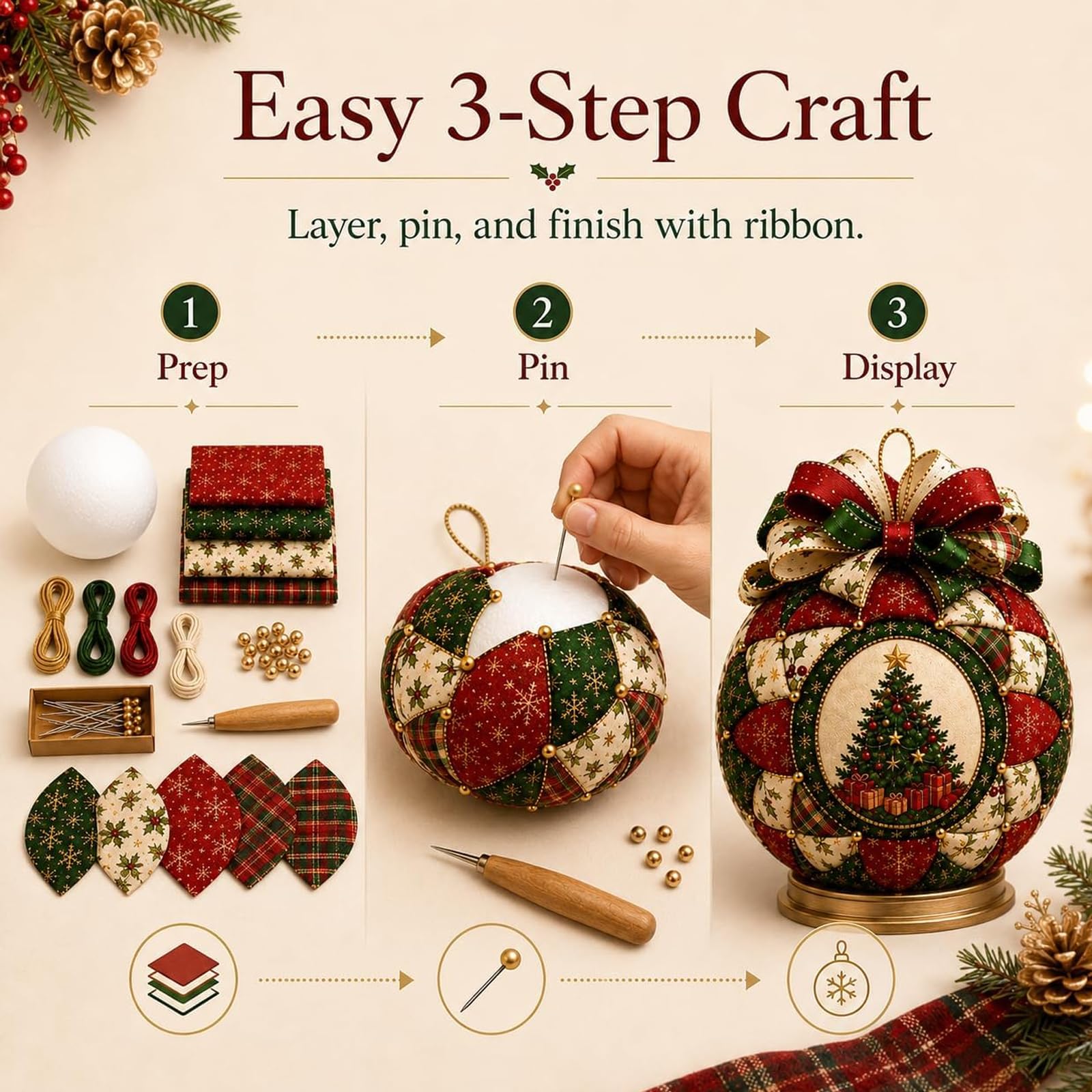 Kit Fai-da-Te per Ornamenti Patchwork di Classici di Natale, Decorazioni Festive