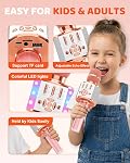 BONAOK Kids Karaoke Microphone Portable Bluetooth Machine Wireless Mic with LED Light, Birthday Gift Toys for Girls Boys Ages 4 5 6 7 8 9 10 11 12 Years Old Party Home(Rosegold)