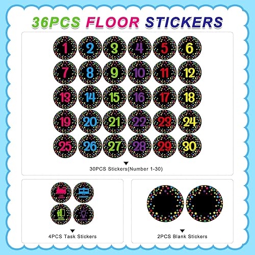 Miniatura 7 de FaCraft Puntos de línea de confeti para el suelo del aula, 36 calcomanías impermeables para el suelo, calcomanías de números de aula, marcadores