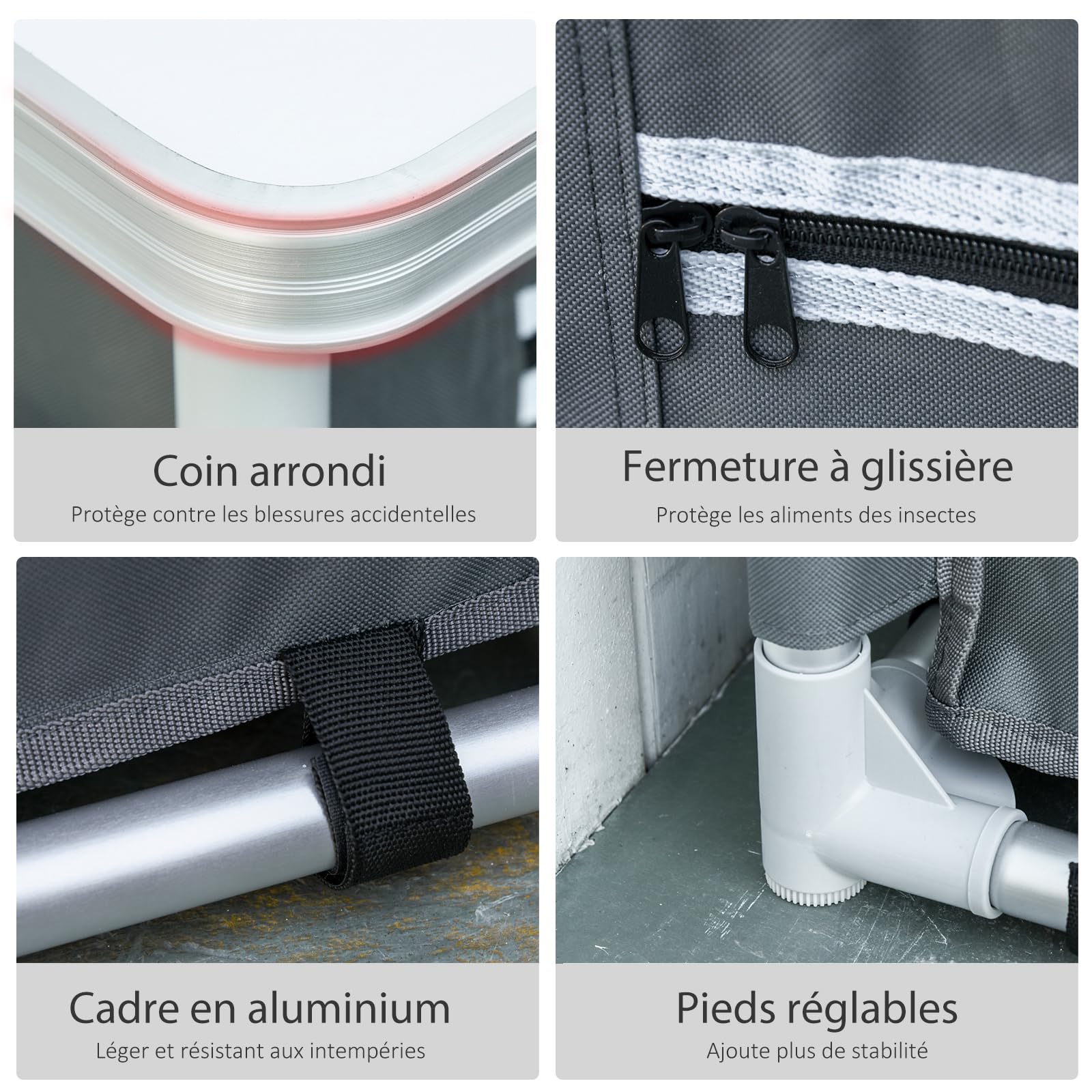 Outsunny Armario de cocina para camping plegable con 2 estantes y bolsa de transporte, aluminio y tela Oxford, 60 x 49 x 70 cm, color gris