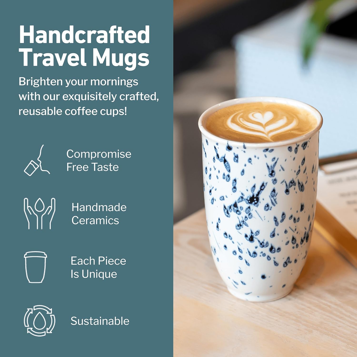 NOVA CERAMICS Travel Mug - Travel Size Mug – Reusable Coffee Mug Unique to Go Mug – Microwave & Dishwasher Safe Coffee White & Blue Tumbler - Gifts for Women Men Him Her – 12oz – Orchid - Image 2