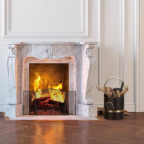 Miniatura 2 de Navaris Cubo de cenizas para chimenea, cubo de metal negro con mango y pala para cenizas de fuego, carbón y carbón, accesorios para quemador de leña