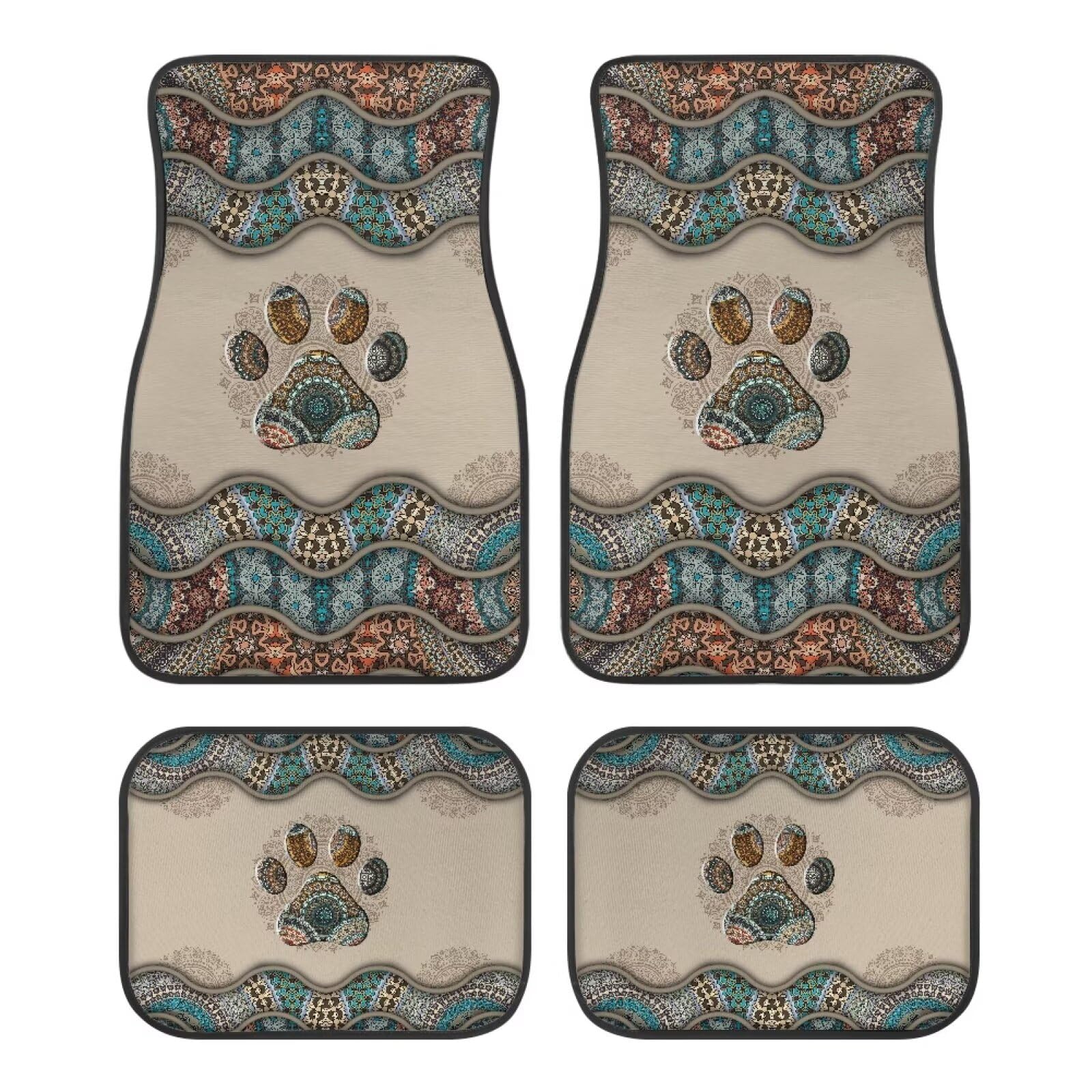 Boho Mandala pies łapa nadruk 4 sztuki dywaników podłogowych samochodowych, dywaniki chroniące podłogę pojazdu antypoślizgowe maty przednie i tylne dywany dywaniki samochodowe akcesoria