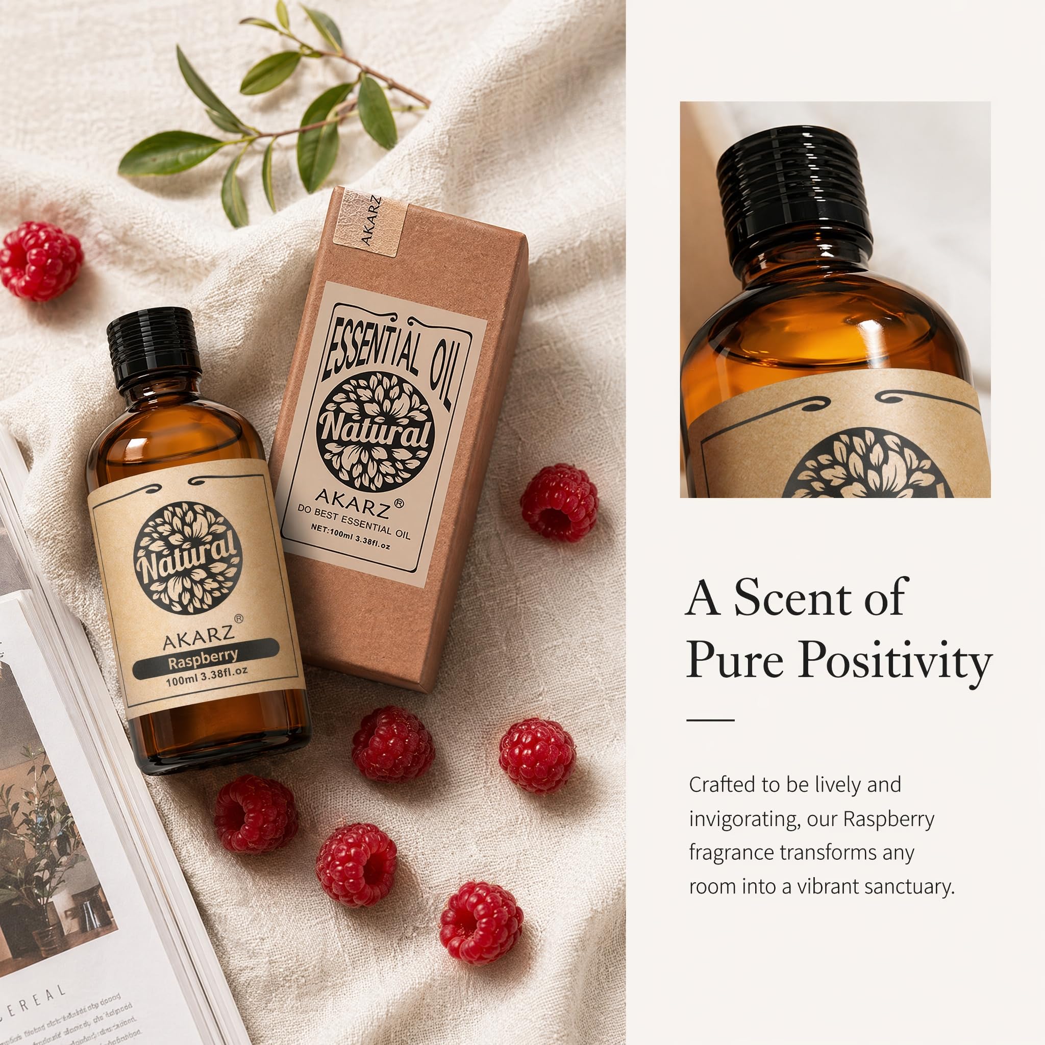 AKARZ 100ml Olejek esencjny z Maliny - Naturalny olejek aromatyczny do dyfuzorów, lamp aromatycznych i aromatów pomieszczeń