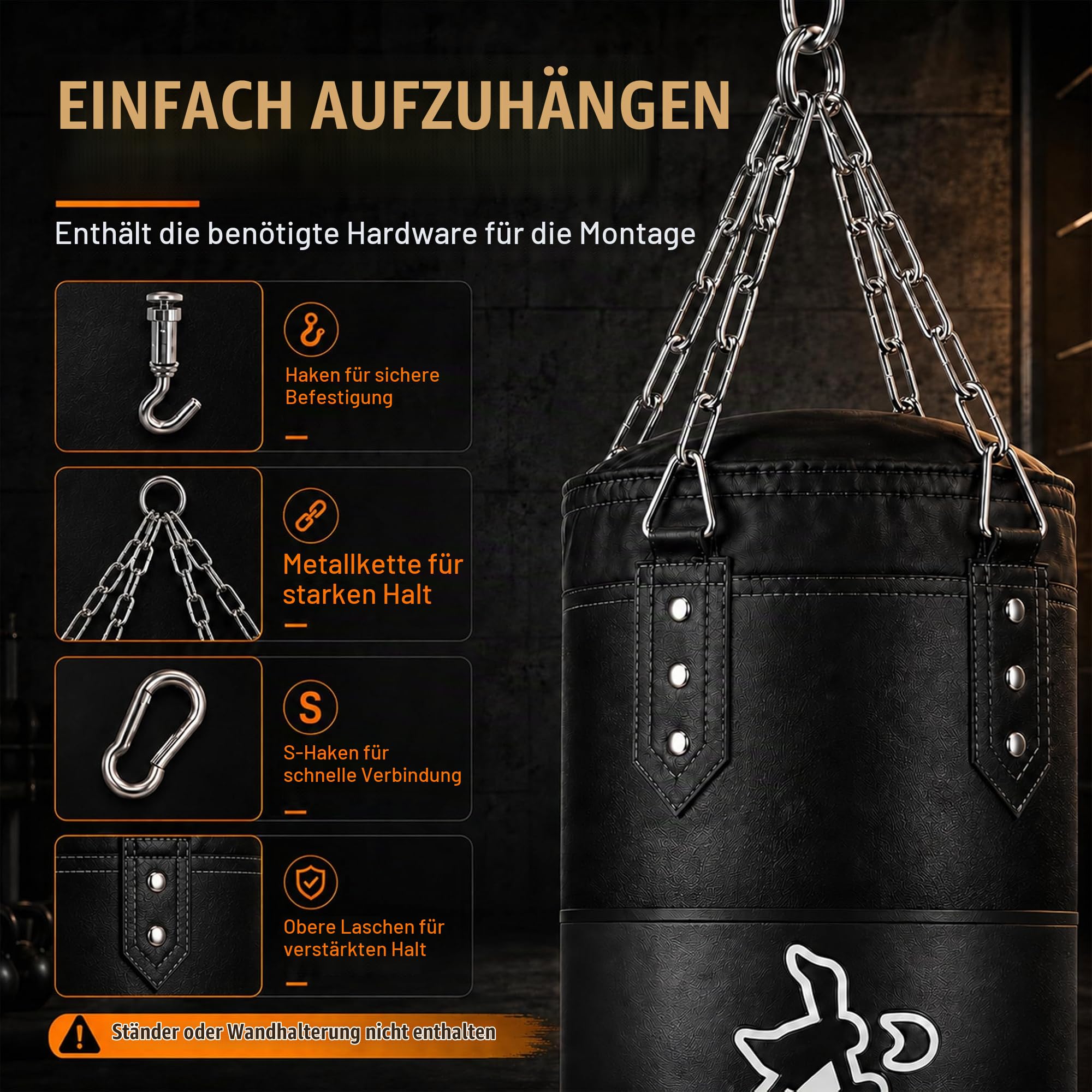 Boxsack Set 120 cm für Erwachsene mit Boxhandschuhen und Zubehör