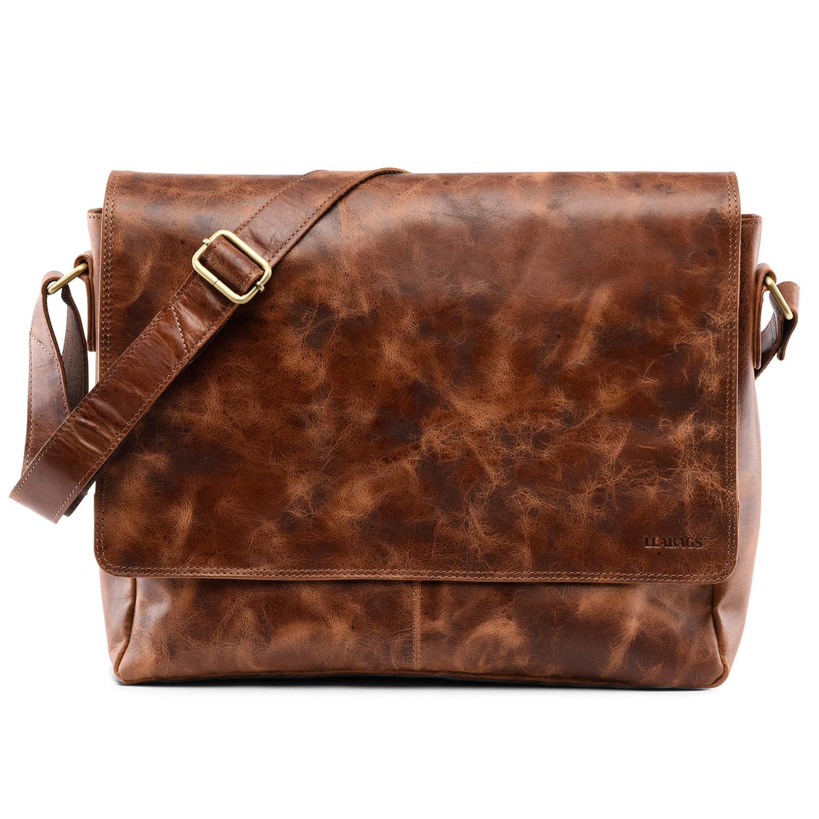 LEABAGS Messenger Bag, Oxford Echtleder Umhängetasche Herren Ständiger Begleiter, Leder Laptoptasche bis 15 Zoll Ausreichend Platz, Umhängetasche mit Schultergurt Begleiter Zur Arbeit