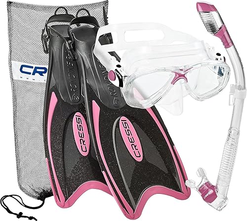 Cressi Italian Design Superior Marea - Máscara de esnórquel de vidrio templado, esnórquel seco, aleta de esnórquel larga Palau, juego de esnórquel Cressi Italian Design Superior Marea - Máscara de esnórquel de vidrio templado, esnórquel seco, aleta de esnórquel larga Palau, juego de esnórquel