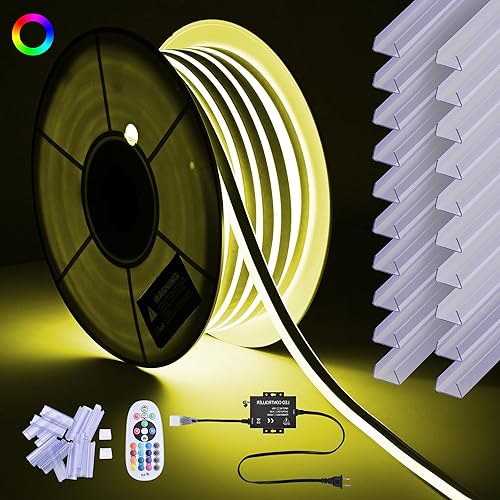 Miniatura 2 de DELight Tira de luces RGB de neón de 100 pies con sistema de canal en U de plástico de 2 pulgadas, 10 unidades, aplicación y control remoto, CA de
