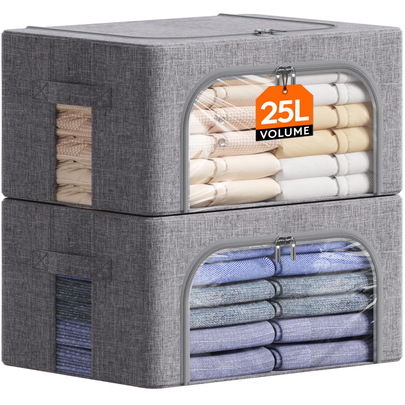 Lifewit Aufbewahrungsbox mit Deckel, Kleidung Aufbewahrung, Faltbare Kleideraufbewahrung mit Metallrahmen, Stoffbox mit Griffen & Fenster, Aufbewahrung Kleiderschrank