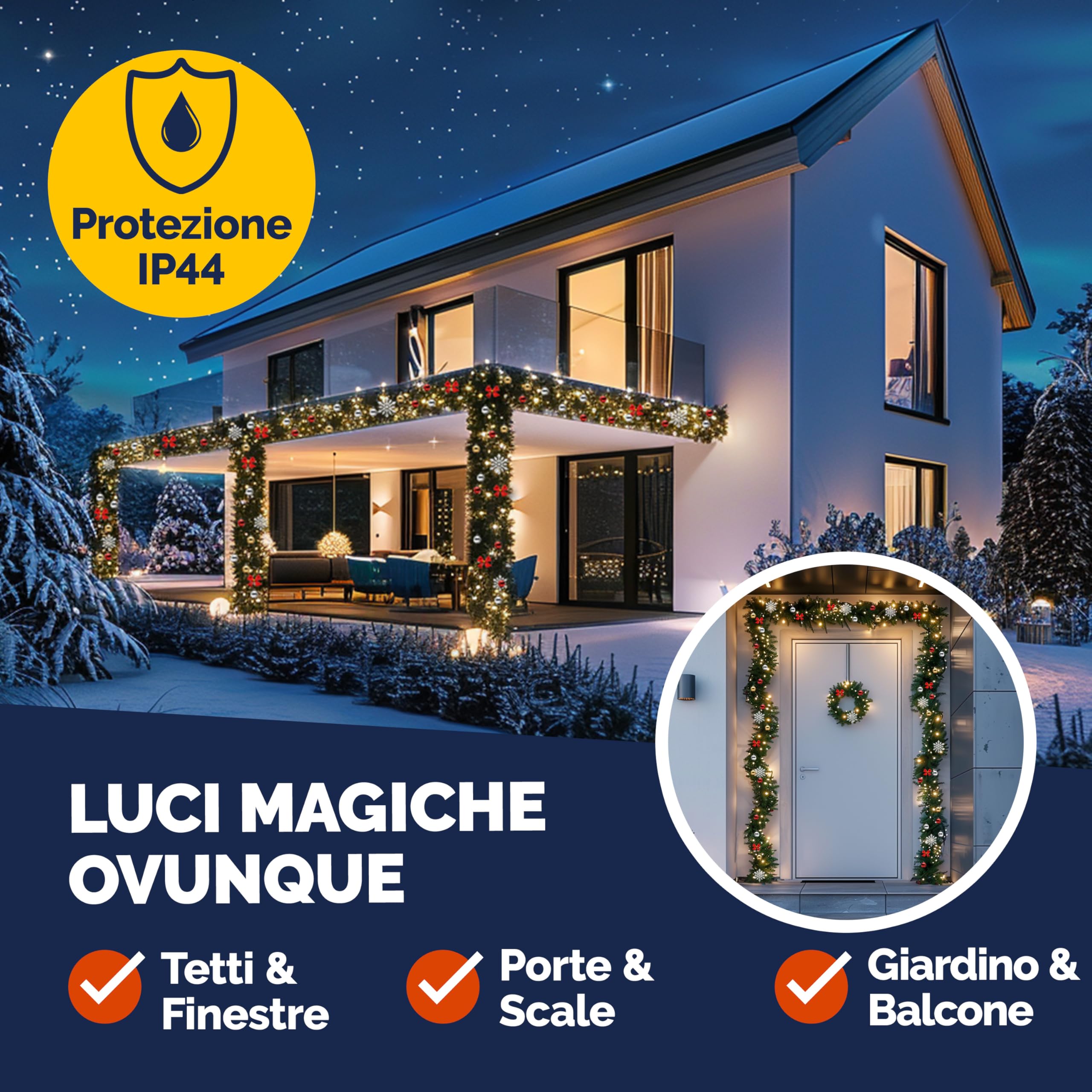 Casaria Ghirlanda Decorazione di Natale con Telecomando 5m 80 LED Timer 7 Modalità di Luce Bianca | 7 Modalità di Luce Bianca, 160 led, Decorazione natalizia, Telecomando con timer 7 livelli di luce, Indoor & outdoor, esterno