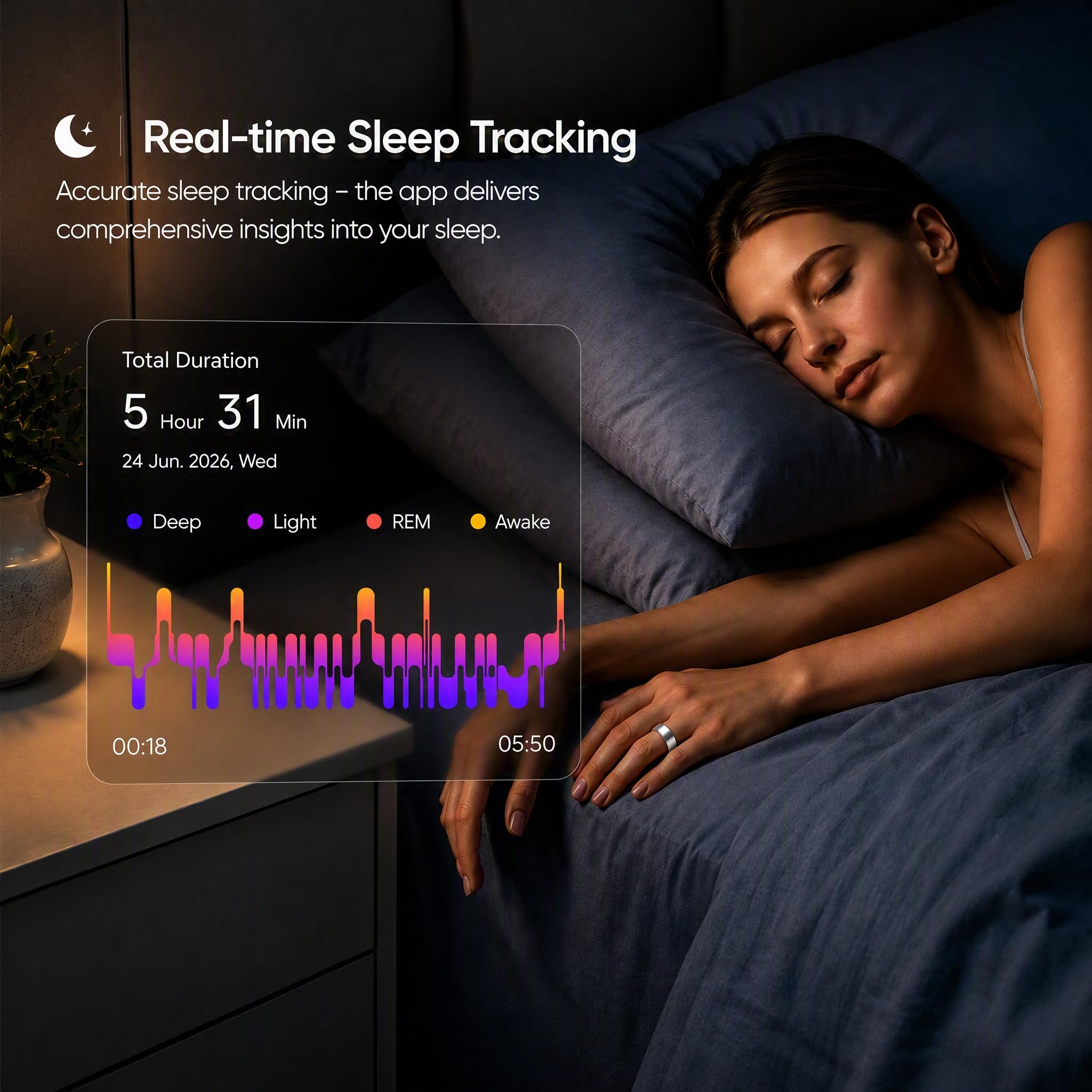 BLESYS Smart Ring dla kobiet i mężczyzn, pierścień fitness z pulsometrem 24/7 HRV, SpO2, sen, wodoszczelność IP68, aplikacja bez abo, kompatybilny z systemem Android i iOS (srebrny, #7)